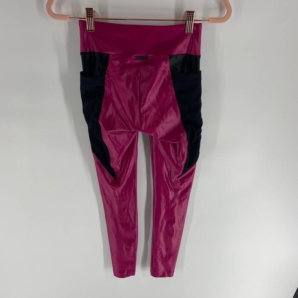 Koral Pink Black Shiny Full Length Legging Pocket Womens small - Picture 6 of 8
